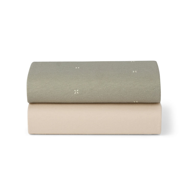 Conjunto de 2 Lençóis Elásticos para Carrinho de Bebé/Cesto Moisés – Sálvia / Cruz