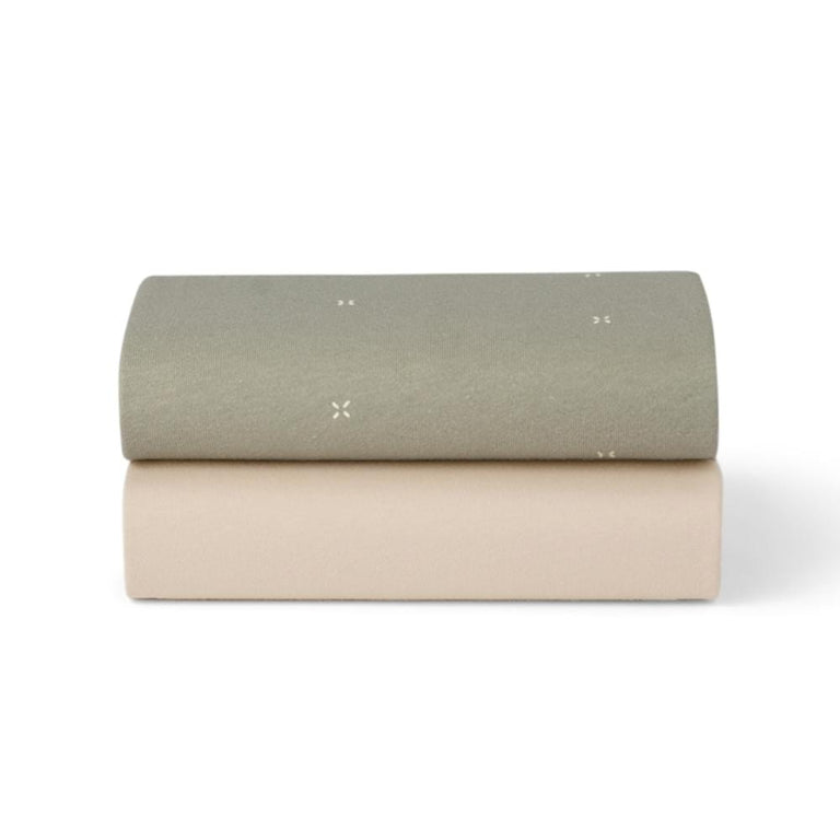 Conjunto de 2 Lençóis de Berço com Elástico - Verde Sálvia / Cruz