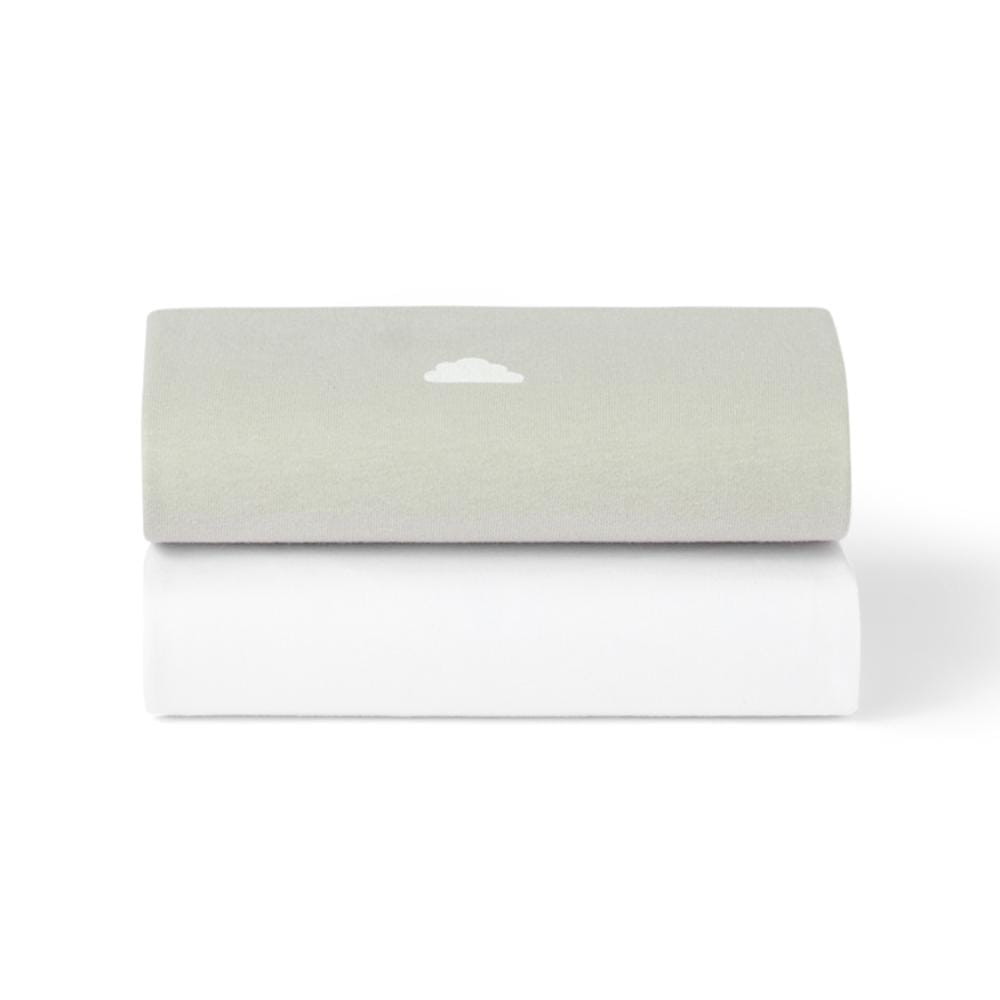 Conjunto de 2 Lençóis de Elástico para Carrinho de Bebé/Cesto Moisés – Cinza/Nuvem