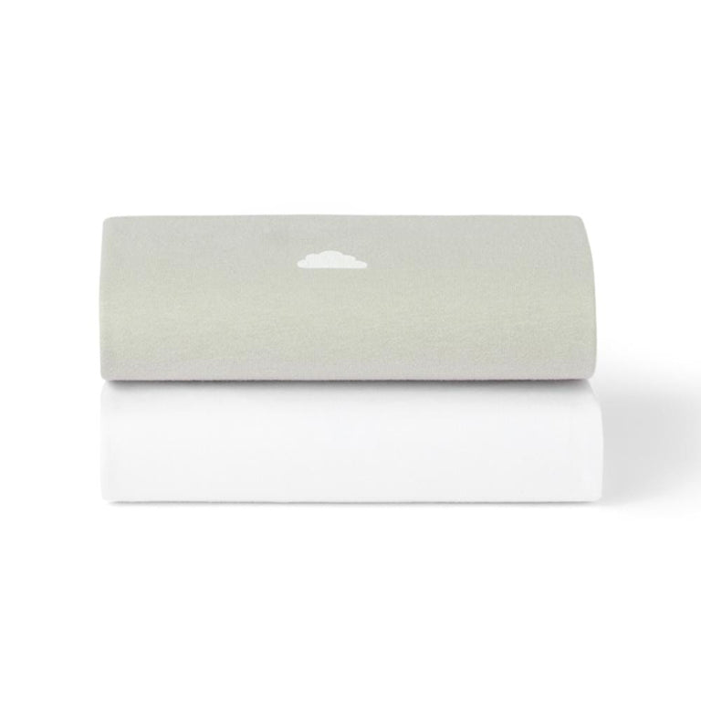 Conjunto de 2 Lençóis de Elástico para Carrinho de Bebé/Cesto Moisés – Cinza/Nuvem